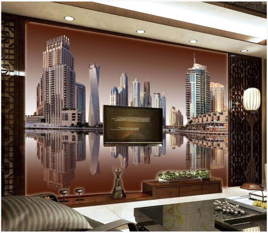 

3d wallpaper custom photo mural on the wall Modern city water reflection photograph decor living room 3d wall murals wallpaper for walls 3 d, Non-woven wallpaper