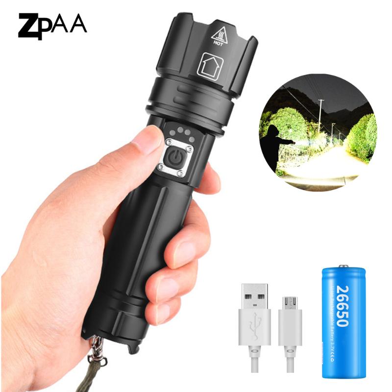 

Super Powerful Xlamp XHP70.2 XHP50 LED LED Torch USB Lamp Zoom Tactical Torch 18650 26650 Rechargeable Portable Light