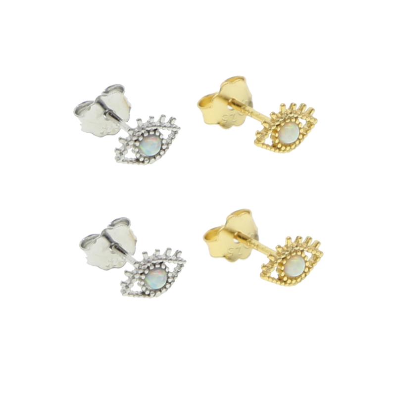 

925 sterling silver opal evil eye stud earring with cz pure silver 925 tiny eye stud earring wholesale wedding jewelry