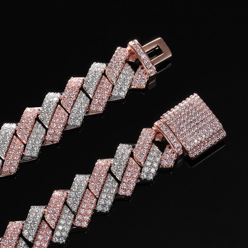 

Wholesale Iced out two colors rose and white plating cuban link chain for men