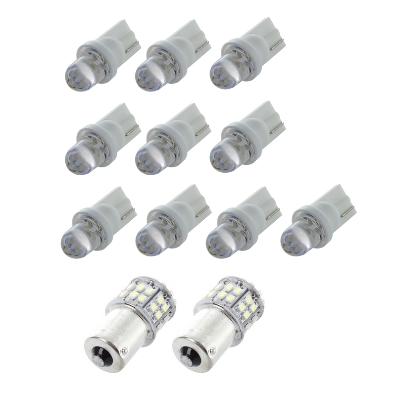 

10X W5W LED Nightlight Bulb T10 2825 158 168 194 with 2X 1156 SMD 50 LED Light Bulb Lamp 12V Auto White Flashing Light, As pic