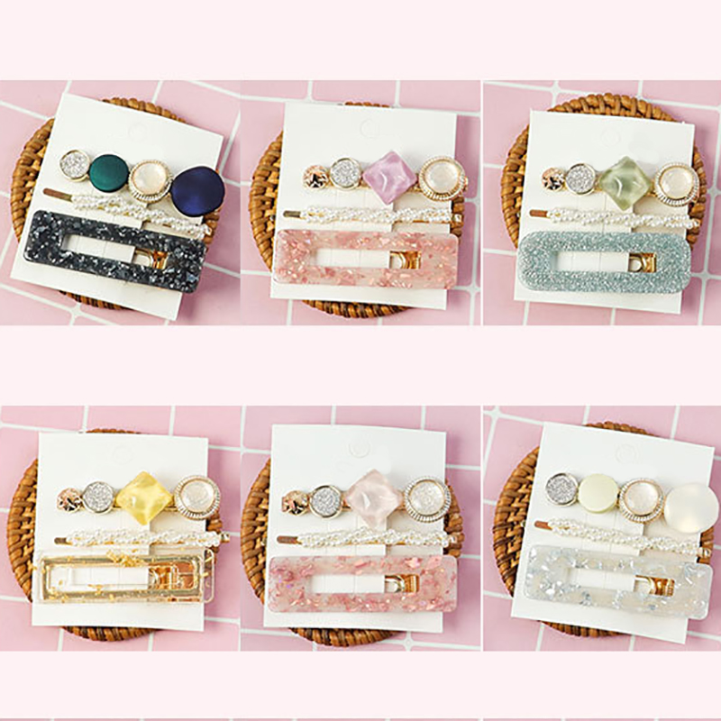 

H:HYDE 3PCS/Set Fashion Pearls Acetate Geometric Hair Clips For Women Girls Headband Sweet Hairpins Barrettes Hair Accessories