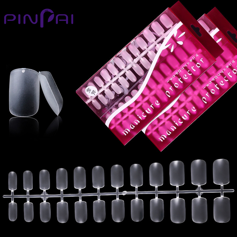 

288pcs Full Cover Nail False Tips Clear White Flat Round Fake Nails ABS Artificial Tip Manicure Nail Extension Decoration H030, Flat transparent