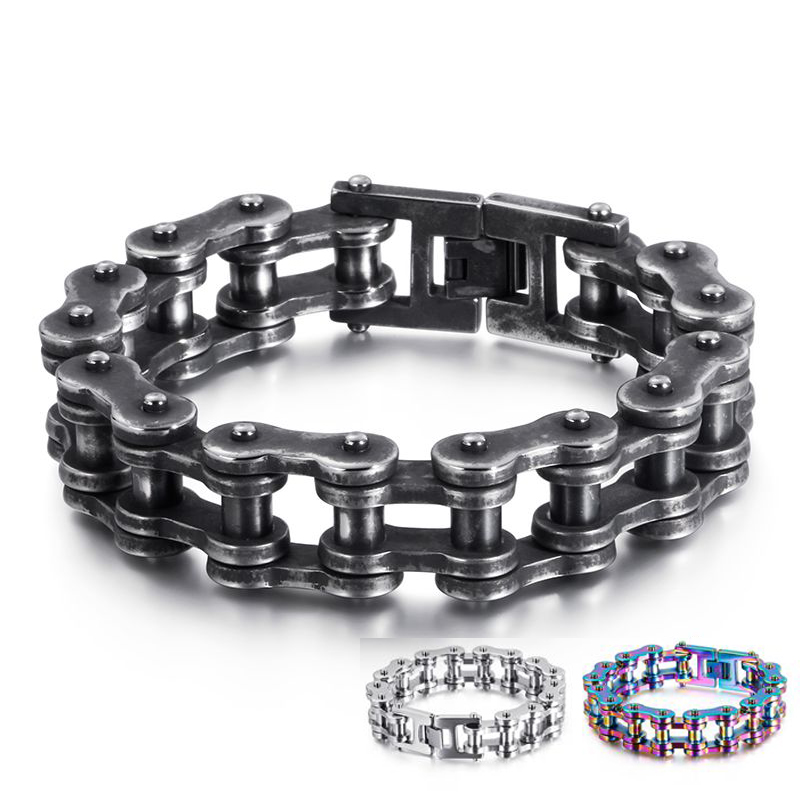 

Punk Heavy Rainbow Cool Women Men Bike Chain Bracelet Black Stainless Steel Motorcycle Link Bicycle Bike Chain Bracelet Jewelry