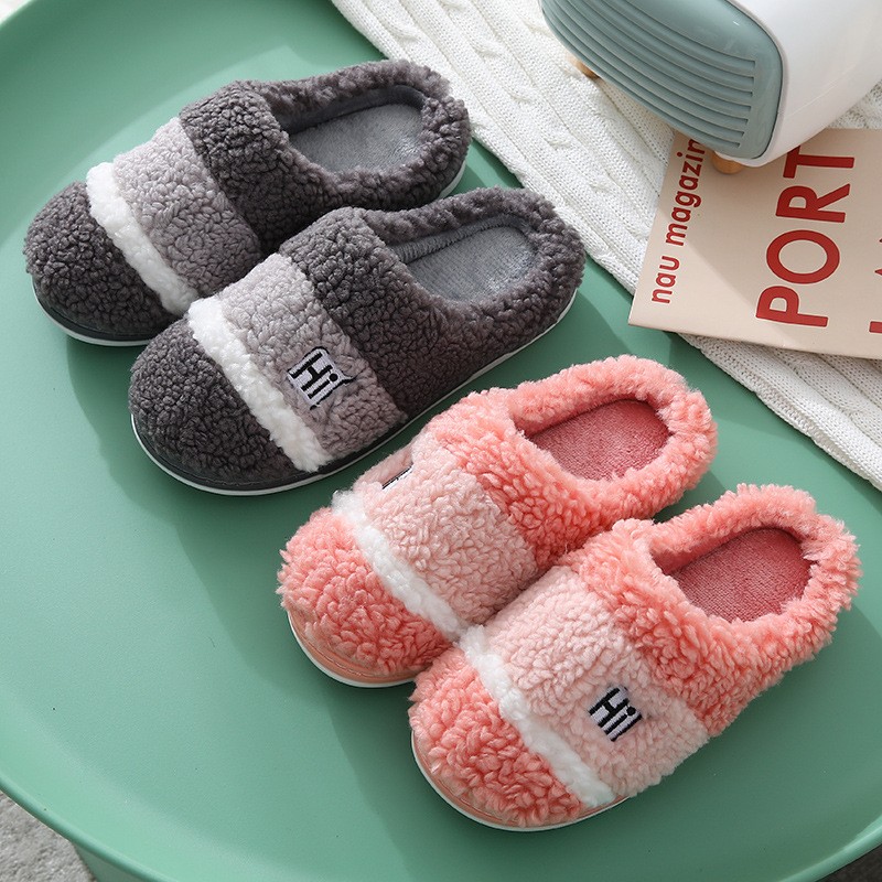 

Women Plush Slippers Winter Warm Furry Stripe Soft Sole Flats Men Woman Couples Home Indoor Comfort Bedroom Ladies Slip On Shoes, Purple