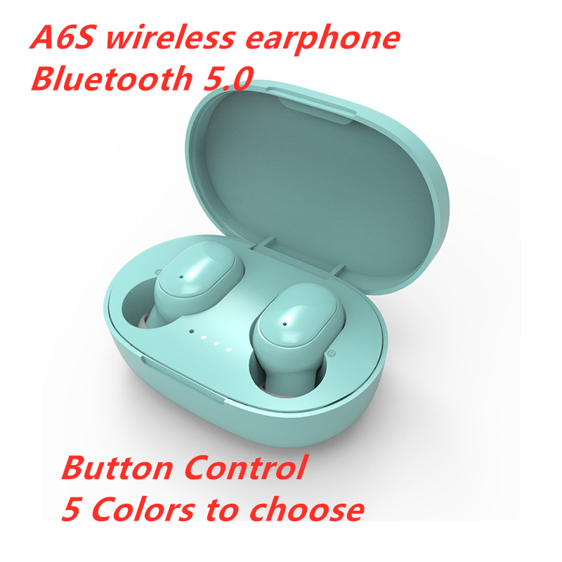 

10pcs Hot Selling Macaron A6S TWS wireless earphone with Bluetooth 5.0 Button Control Earbuds with Retail package, Black