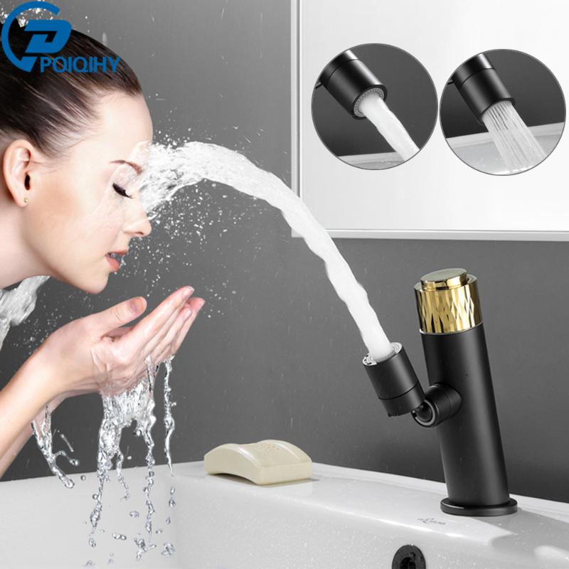 

POIQIHY Matte Golden Cold Hot Basin Sink Faucet Rotatable Washing Vessel Sink Tap Deck Mounted Swivel Spout Chrome Mixer Faucet