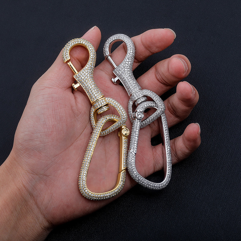 

New Arrived Iced Out Carabiner Keychain For Men Gold Silver Color Hip Hop Charm Jewelry Solid Copper With CZ Keychain Gifts