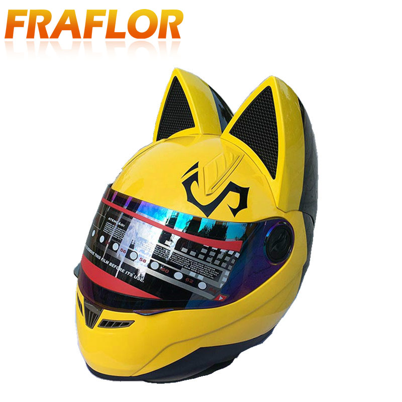 

NITRINOS Motorcycle Helmet Women Moto Helmet Cat Ear Personality Full Face Motor 4 Colors Pink Yellow Black White