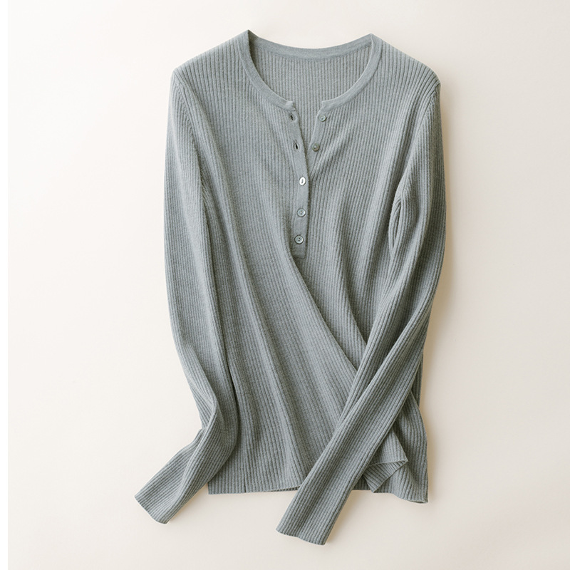 

100% Wool Knitted Henley Tops Women Long Sleeve Ribbed Henley Sweaters ,m,l, Black