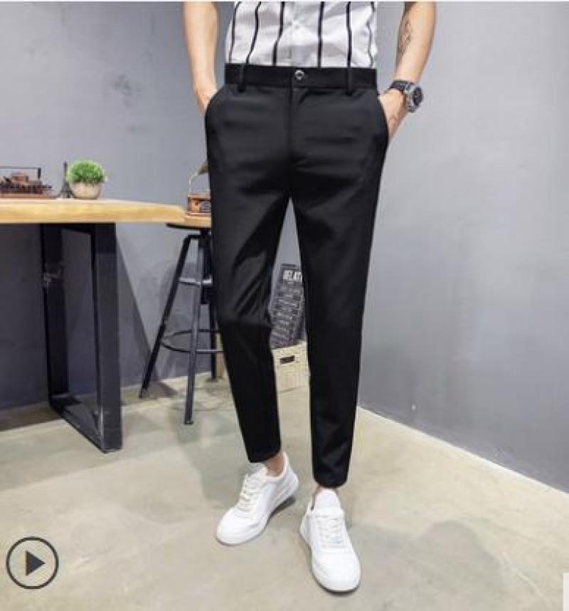 

Male with elastic thin black trousers for nine points height pants is optional