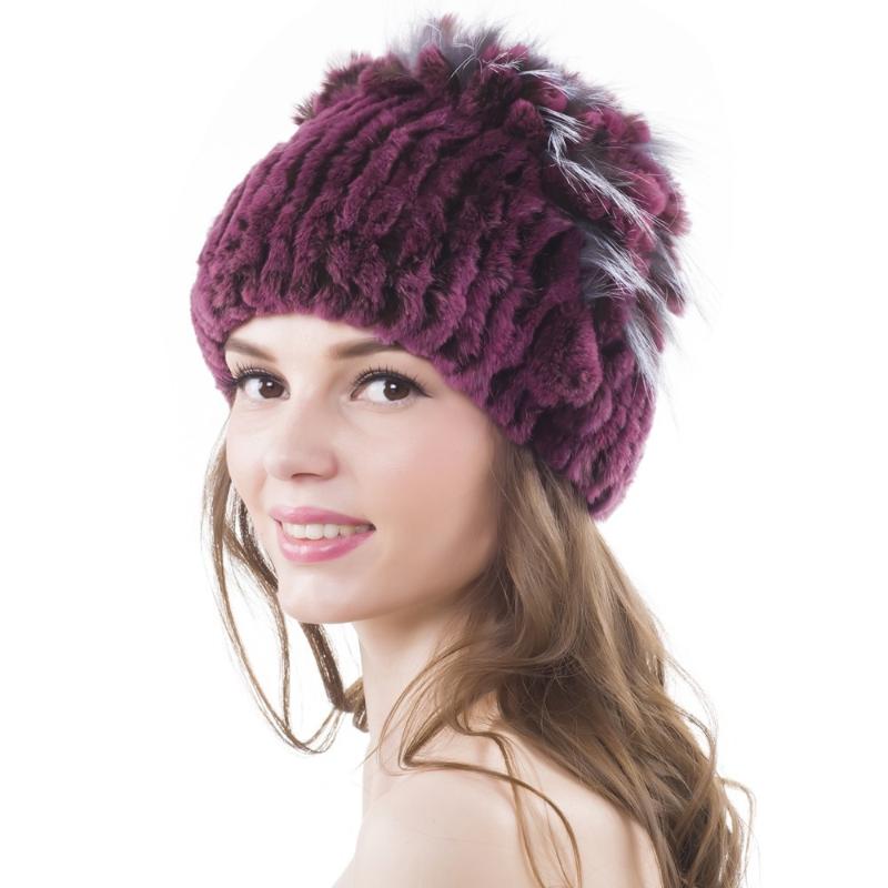 

2020 Russia Elastic Knitted Rex Fur Beanies Hats Brand Women Real Rex Fur Hat 100% Natural Cap, Color 8