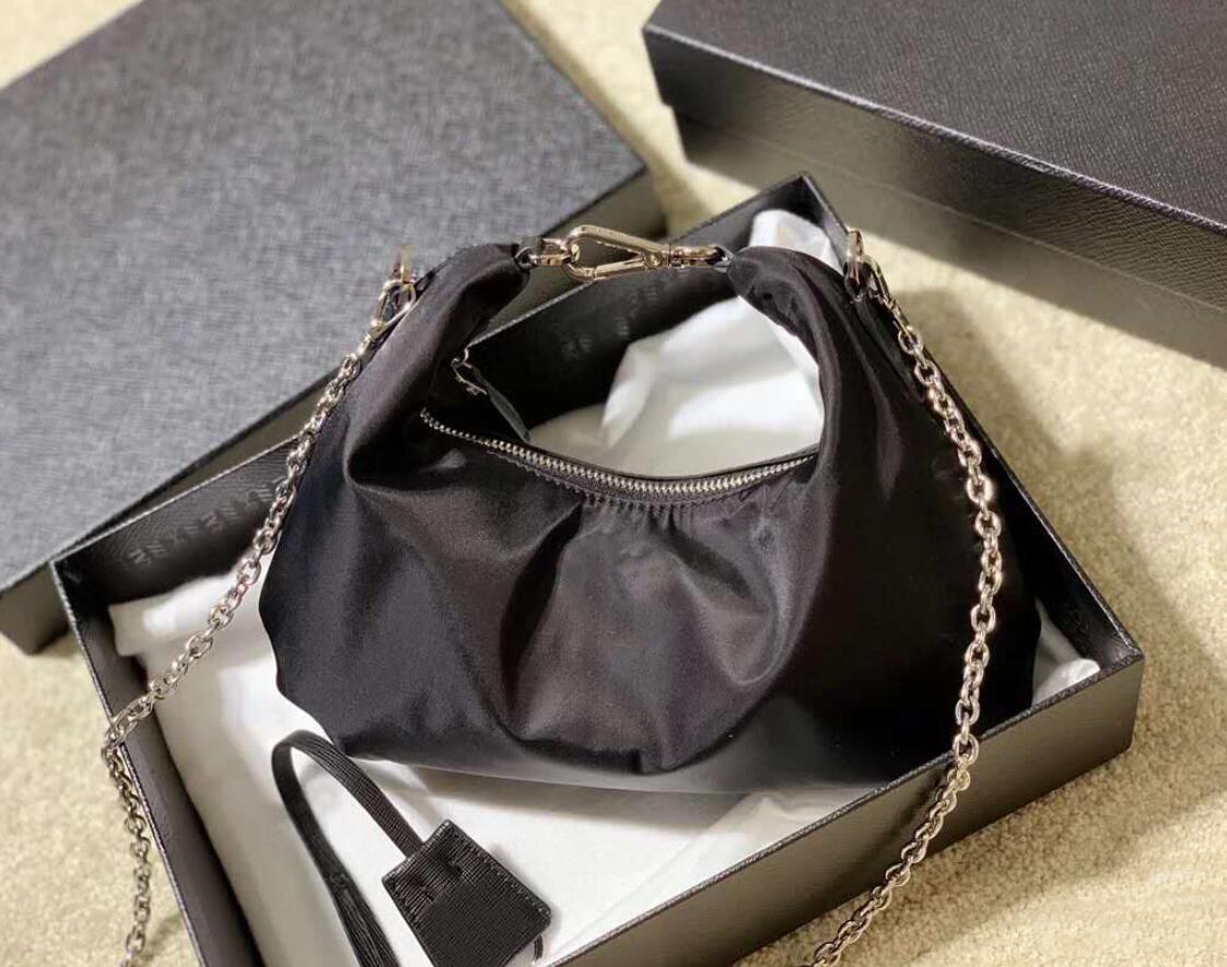 

new fashion women clouds chain bag nylon shoulder bags lady high quality handbags girls crossbody bag totes with box, Black