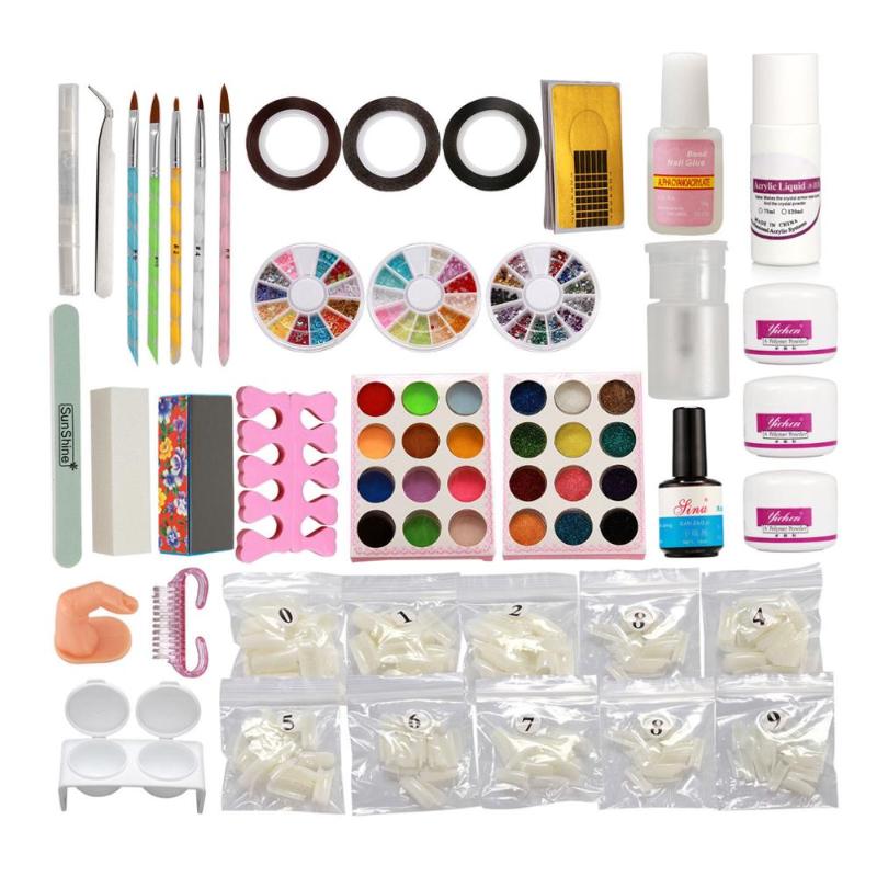 

Full Acrylic Powder Liquid French Nail Art Brush Glue UV Tip Tools Kit Set