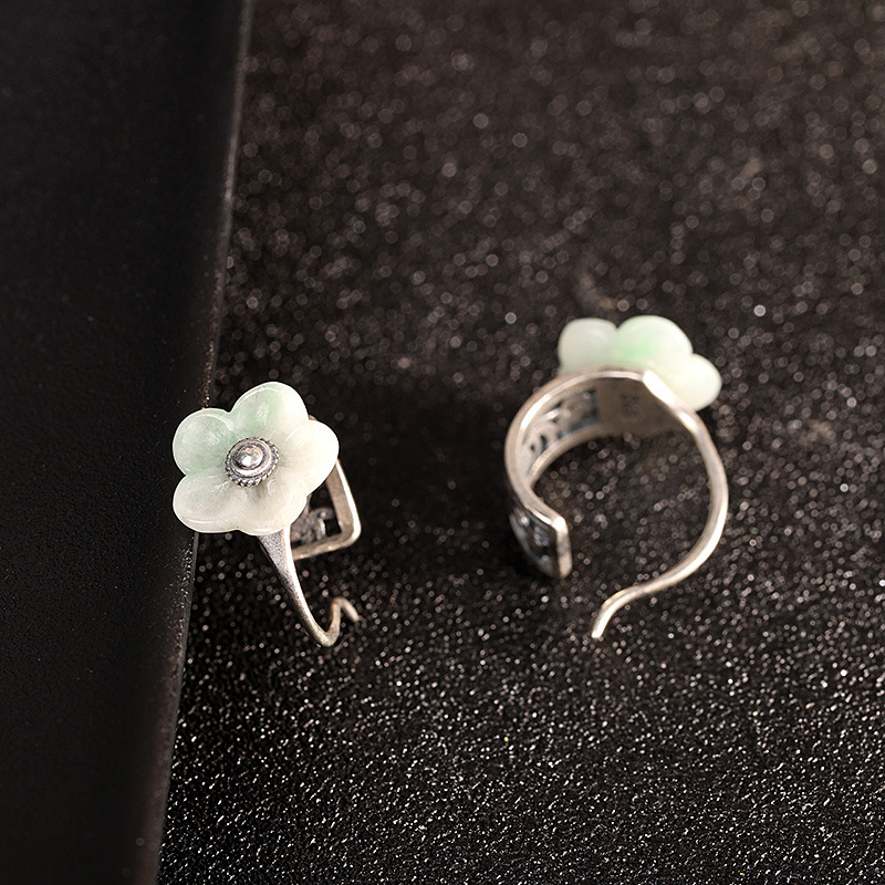 

925 Silver Accessories Women's Flower Jade Earrings