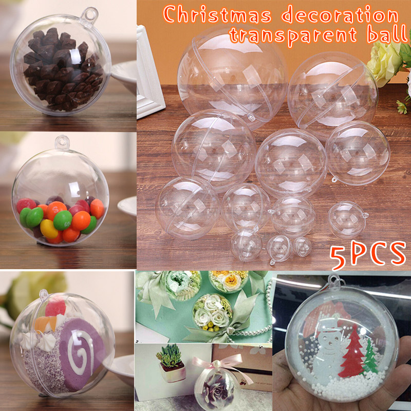 

5 Pcs Clear Plastic Christmas Balls Baubles Sphere Fillable Xmas Tree Ornament Transparent OCT998