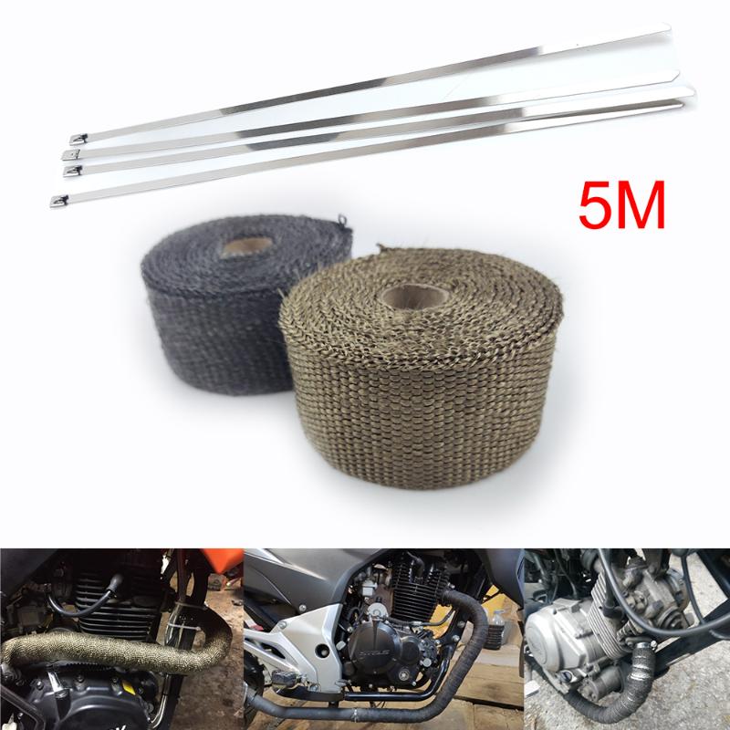 

5M/10M/15M Motorcycle Exhaust Thermal Tape Header Heat Wrap Manifold Insulation Roll Resistant with Stainless Ties