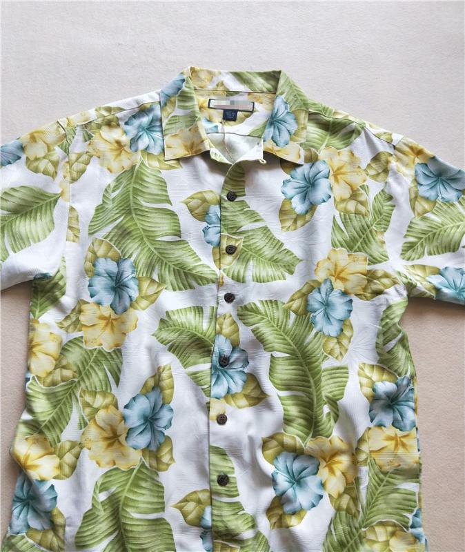 

Silk Men Shirt Floral Print Short Sleeve Hawaiian Beach Casual Turn-down Collar Fit Weight 85-95kg Big Size, Multi