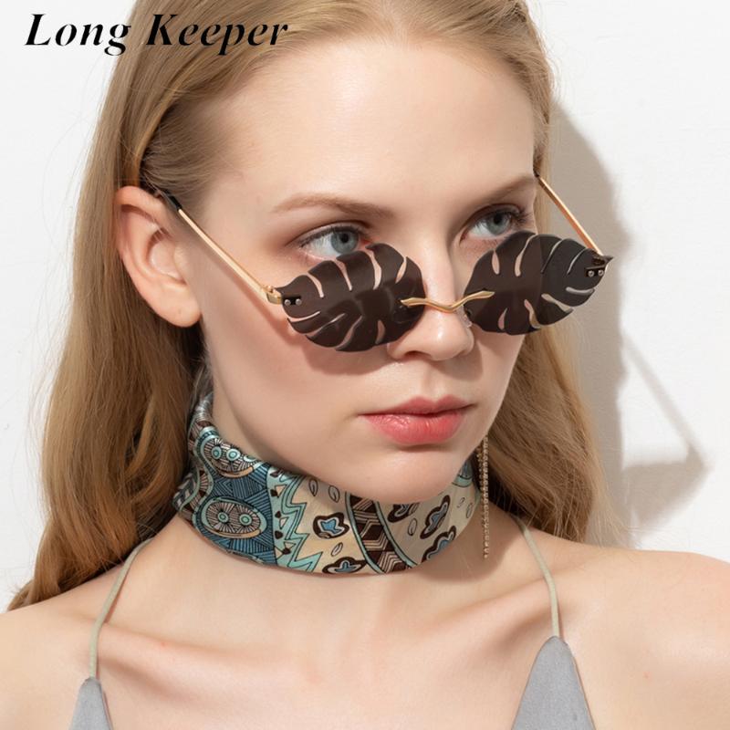 

LongKeeper Rimless Sunglasses Women New Fashion Leaf Shape Sun Glasses Retro Metal Frameless Eyewear Small Punk Oculos Gafas