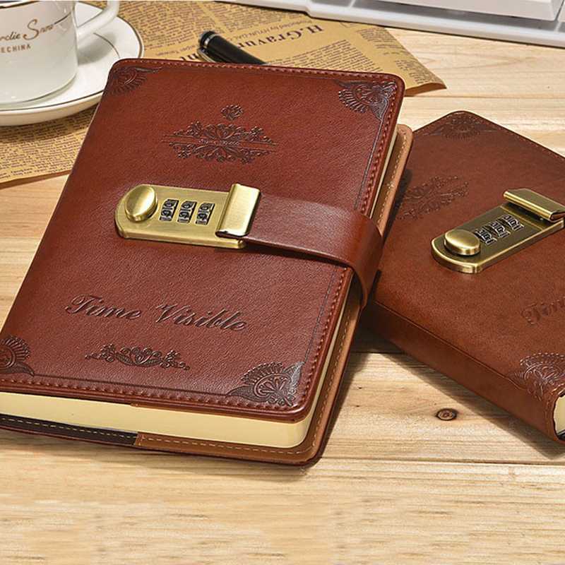 

Retro Password Book Lock Diary Thickened Creative Account Book Student Notepad Stationery Notebook