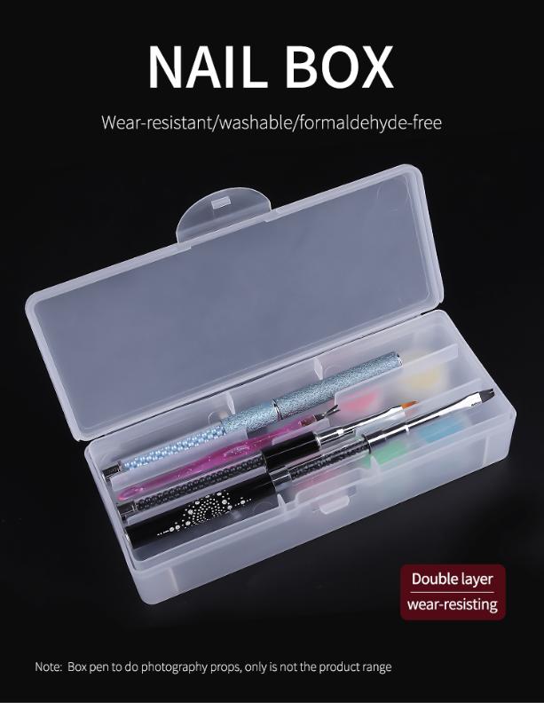 

Clear Nail Storage Case Plastic Empty Nail Art Tips Rhinestone Beads Dotting Drawing Brush Pen Polishing Sponge Storage Box