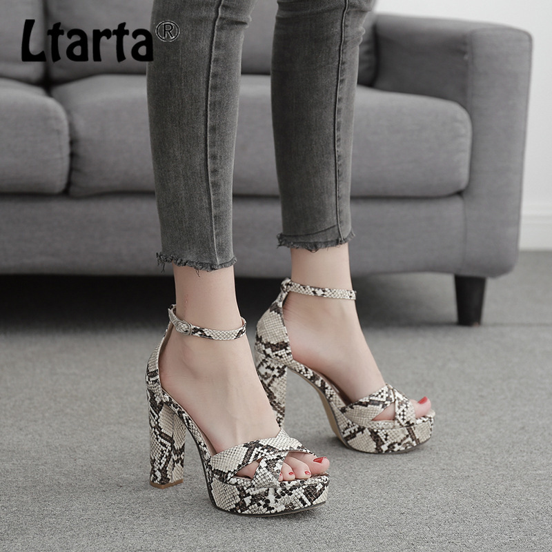 

LTARTA 2020 Summer New Fashion Shallow Mouth High Heels Sexy Snake Pattern Waterproof Platform Word Buckle Female Sandals ZL, Snaker