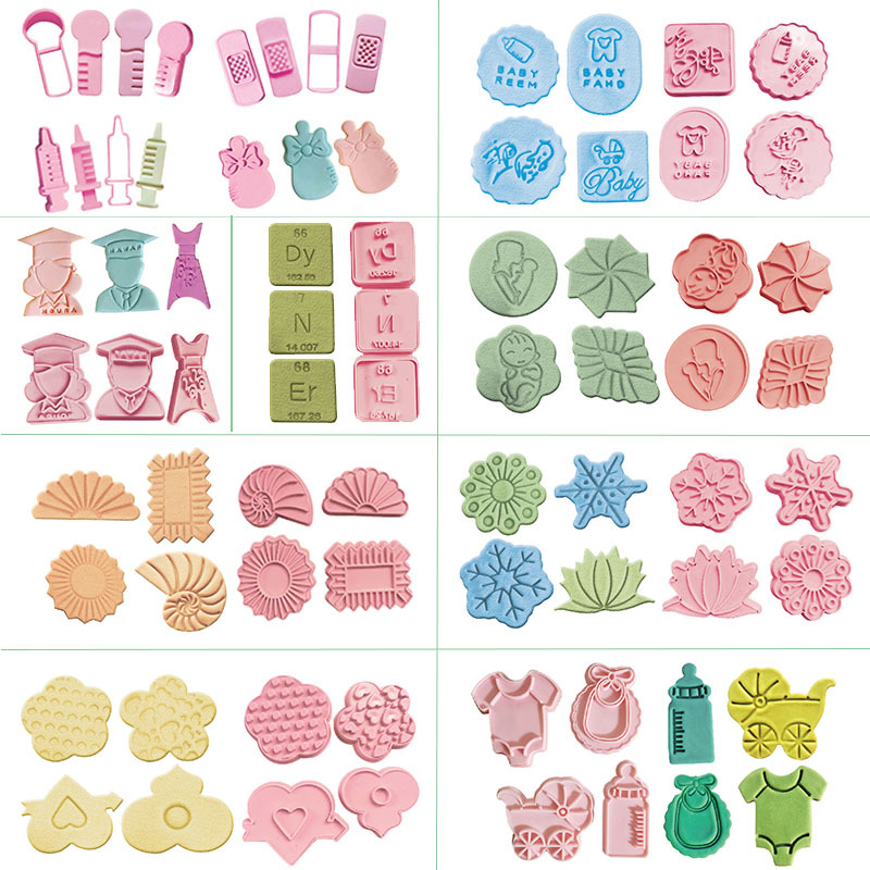 

9 Kinds Plastic Biscuit Cookie Cutter Fondant Cake Decorating Tools Chocolate Mold Fondant Embossing Molds DIY Baking Tools