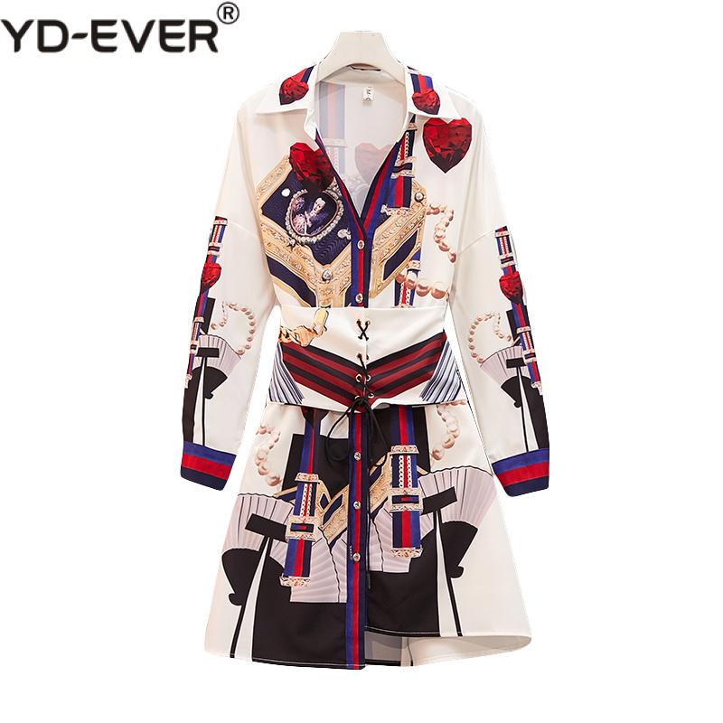 

Casual Dresses Summer Trend Long Sleeve Runway Shirt Dress Women Turn-Down Collar Mini Lace-up Irregular Female Retro Pattern Print, Short sleeve