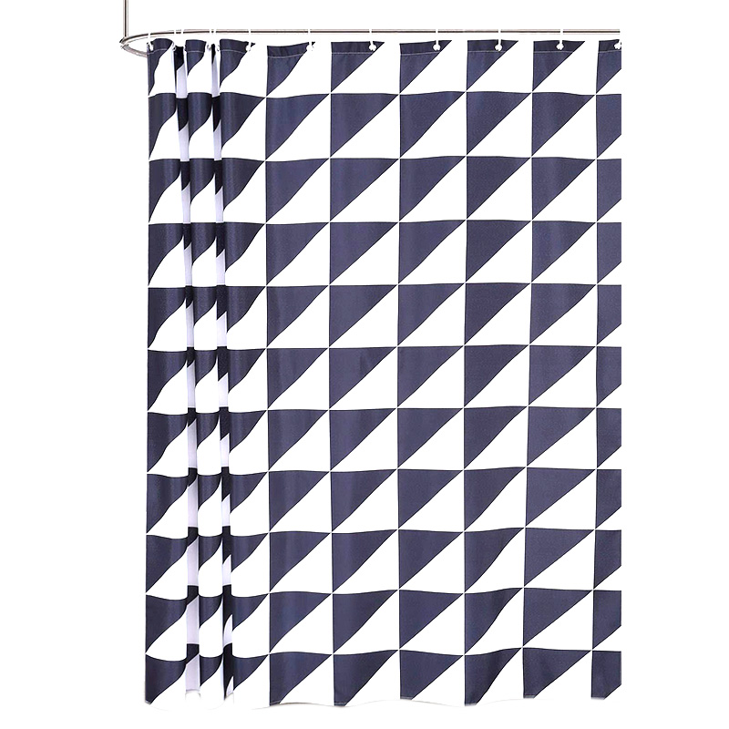 

HOT SALE Black and White Geometric Triple-Cornered Fabric Shower Curtain for Bathroom Hooks Included, 72X72 Inch