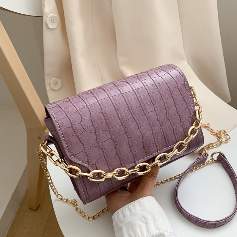 

Gold Chain Design Crossbody bags For Women 2020 Summer Shoulder Handbags Solid Color PU Leather Ladies Mini Purse, White