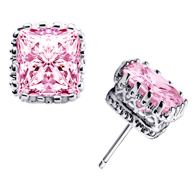 

2020 trendy pink gold silver color 6MM Crown Square Ear Stud earrings for girl lovers love party gift jewelry bulk sell E5793