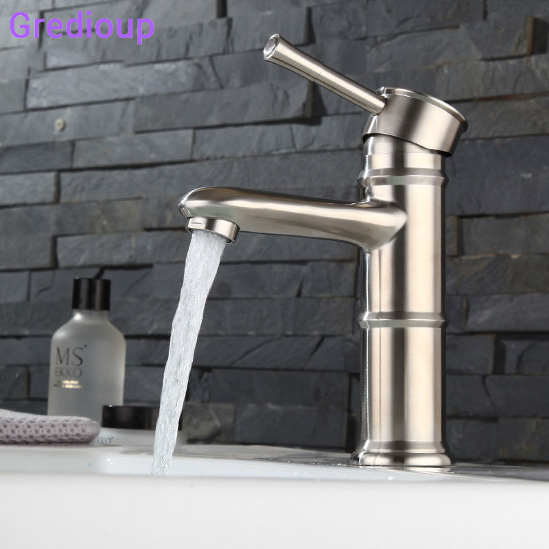 

Bathroom Mixer Tap Deck Mount Wash Basin Faucet Brush Nickel Water Taps Cold Hot Bath Sink Faucet Stainless Steel Basin Faucets