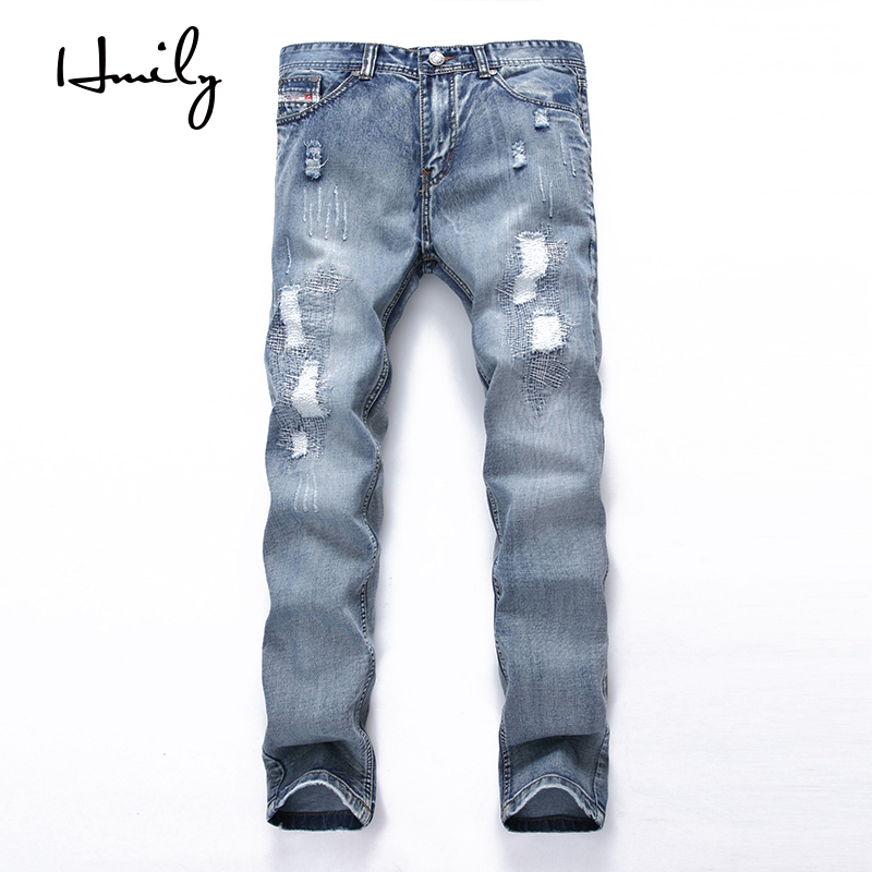 

HMILY Spring Summer Skinny Jeans Men Biker Jeans Stretch Demnim Pants Mens Slim Fit Light Blue Trousers For Male