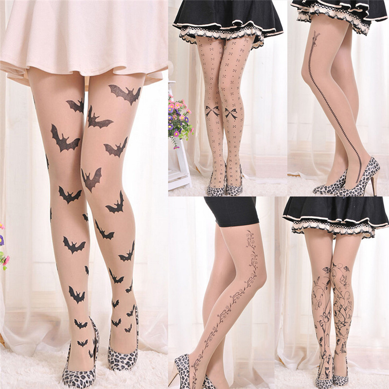 

Hot Women Tattoo Tights Pantyhose 6 Styles Lolita Fancy Hosiery Cute Patterns Printed Pantyhose Ladies Gifts, As shown