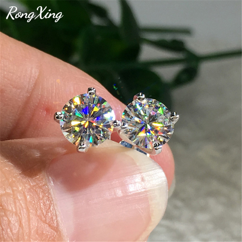

RongXing Round Cut White Zircon Stud Earrings for Women Gold Silver Color Crystal Earrings CZ Stone Minimalist Jewelry Gift