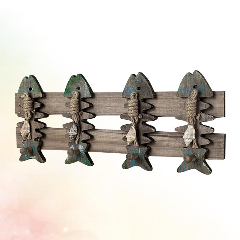 

Mediterranean Style Wooden Board Decor Wall Mounted Hook Wall Hanger Retro Decorative Hook for Cloth Keys (Fish Bone Style