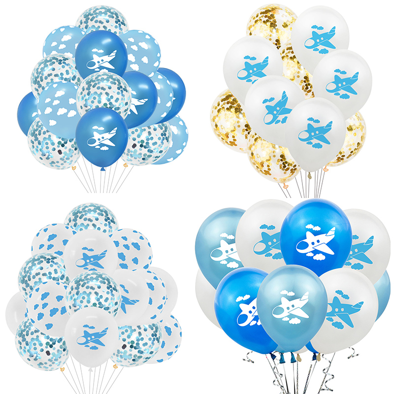

10/15pcs 12inch Aircraft Latex Balloon Cartoon Aircraft Confetti Balloons for Plane Theme Birthday Party Kids Toys Airball Decor