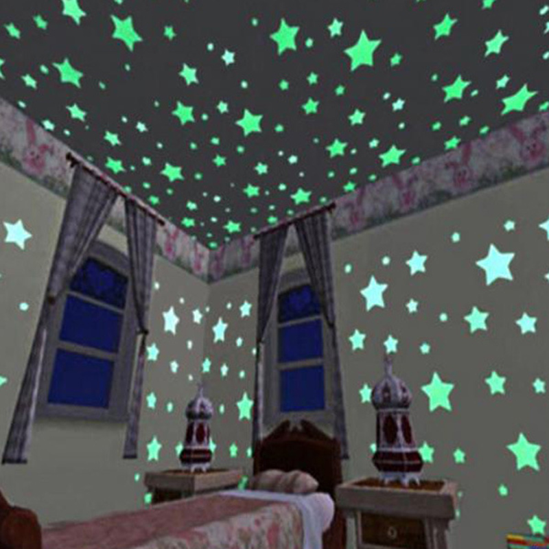 

Guest Room Bedroom Romance Colour Fluorescent Wallpaper Luminous Stars Creative Children Room Decorating, Green