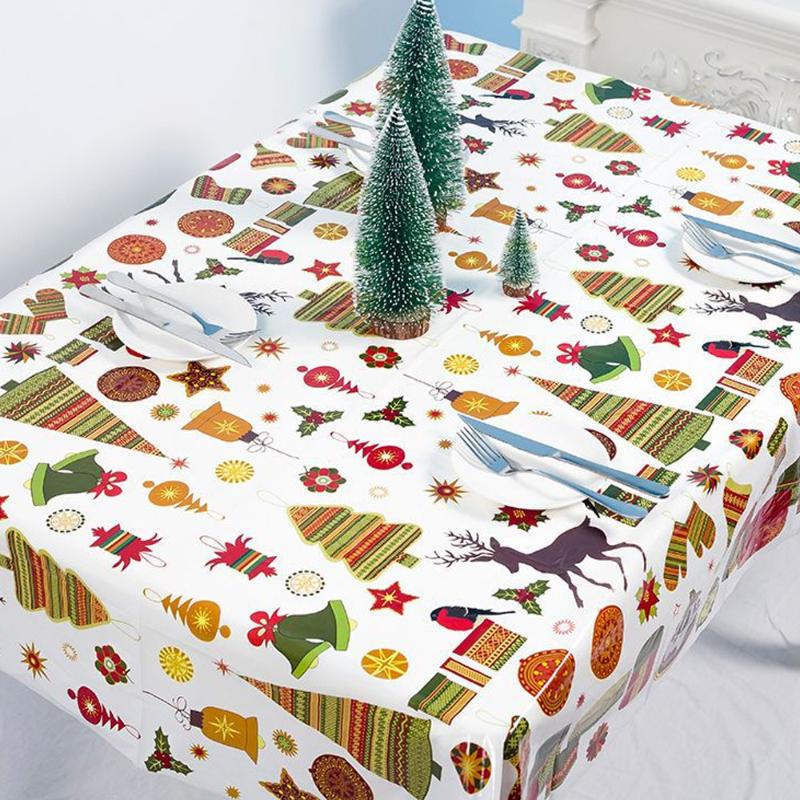 

Waterproof Table Cloth Christmas Tree And Deer Printed Rectangle PVC Tablecloth Christmas Table Cover Decorations, Style b