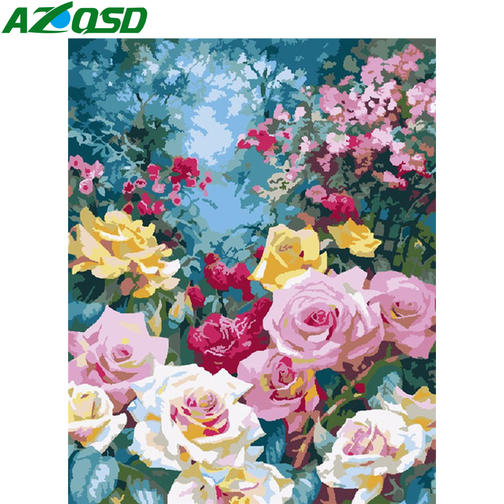 

AZQSD Painting By Number Canvas Kits Flower DIY Unframe Unique Gift Adult Coloring By Numbers Peony Handpainted Gift