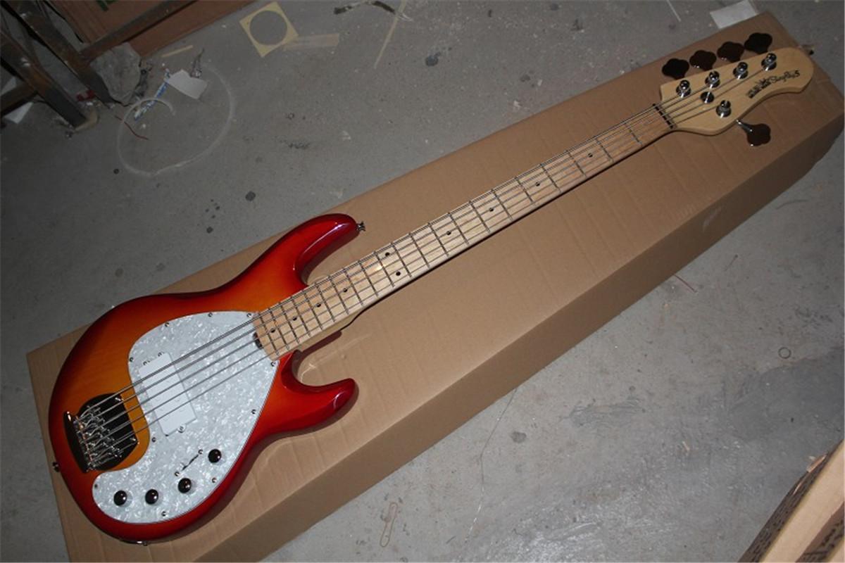 

High Quality Maple Fingerboard Music Man StingRay 5 Cherry Burst Electric Bass guitar with 9V Battery active pickups