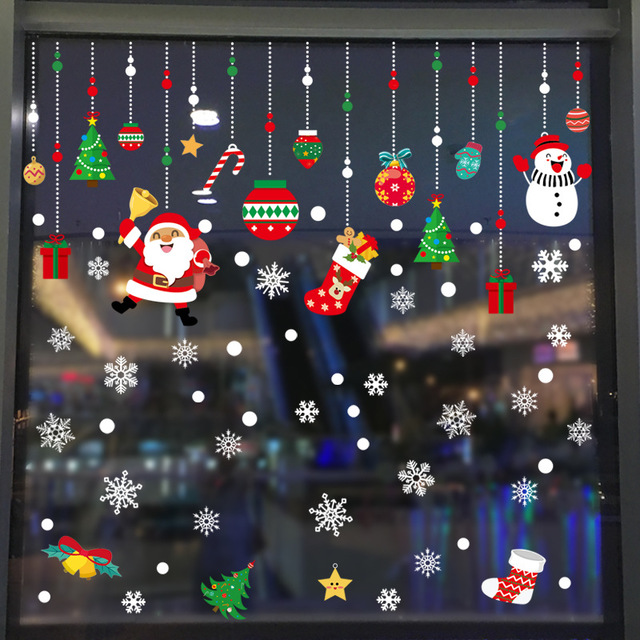 High Quality Christmas Wall Stickers Home Store Showcase Celebration Window Door Decoration Electrostatic Sticker-image-579573582