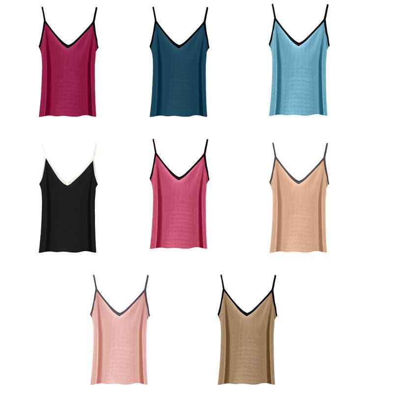 

Women Ice Silk Sleeveless Tank Top Sexy V-Neck Backless Ribbed Knitted Camisole, Black