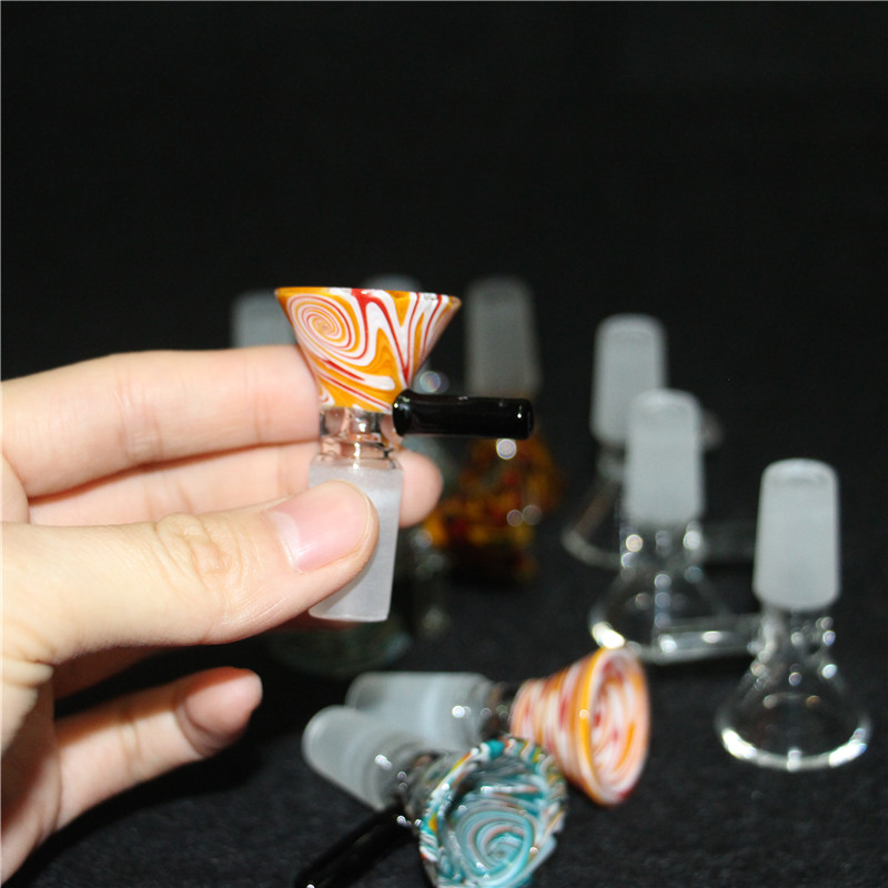 

hookahs Wholesale 14mm 18mm Male glass bowl With colored head Filter bowls For Water Bongs smoking