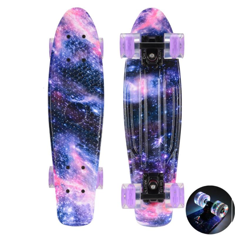 

22" Cruiser Skateboard Mini Plastic Skate Board Retro Longboard Graphic Galaxy Starry Printed Skate Board, Heig