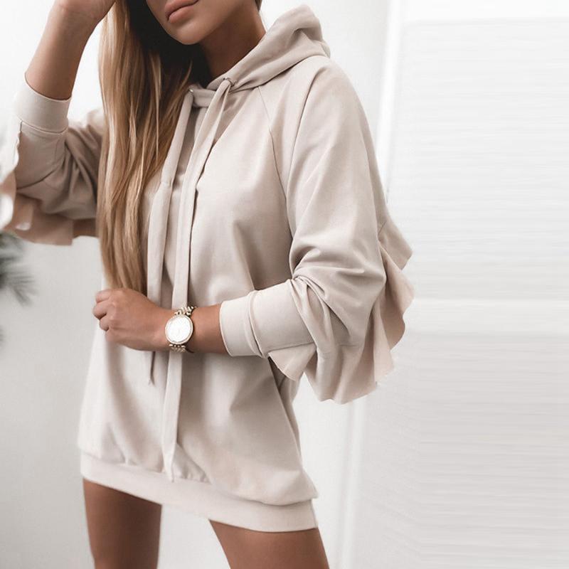 

Solid Casual Autumn Woman Hoodies Sweatshirts Long Sleeve Hooded Loose Long Warm Bloues Hoodies Shirts -XL Female Streetwear, Khaki