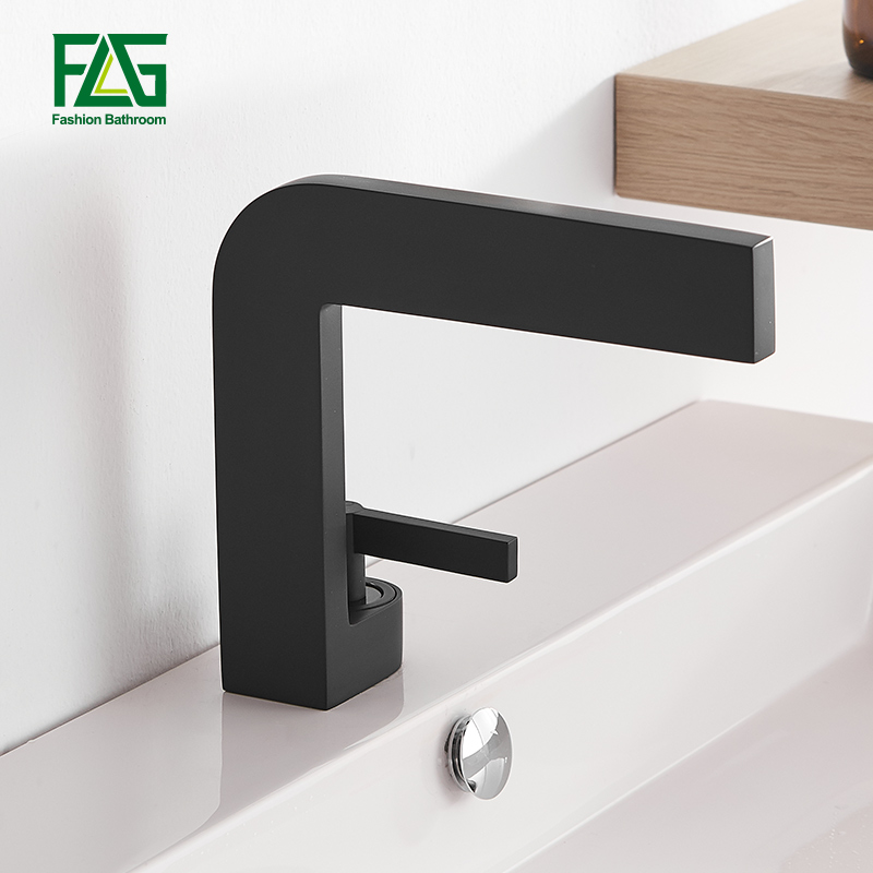 

FLG Basin Faucets Single Handle Square Tap New Design Deck Mounted Black Bathroom Sink Faucet 1218-11B