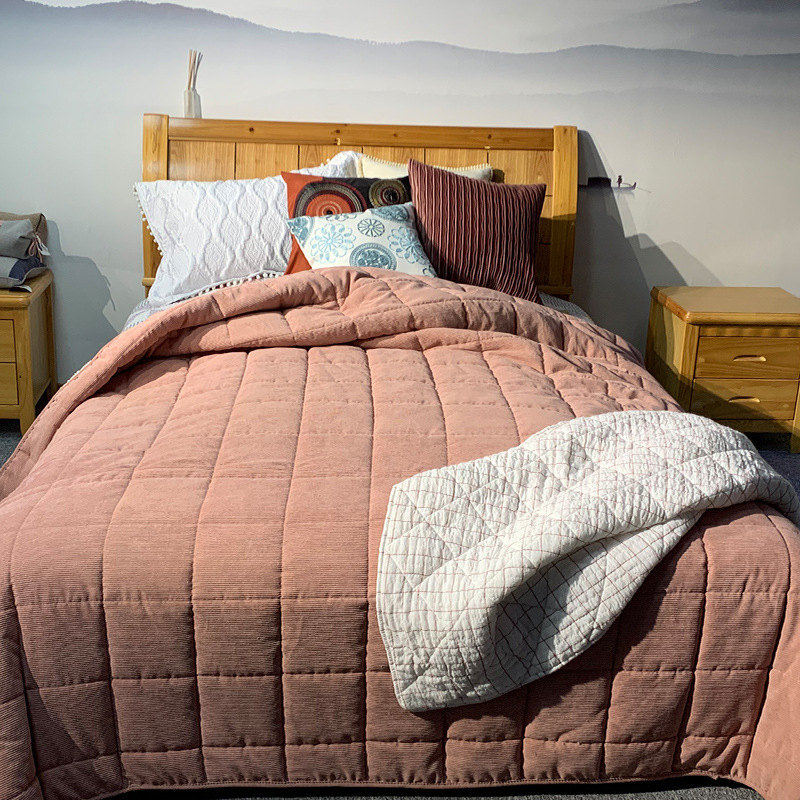 

Quality Thick Blanket For Bed Bedspread Corduroy Fabric+Artificial Lamb Wool Bed Cover Solid Coverlet CHAUSUB