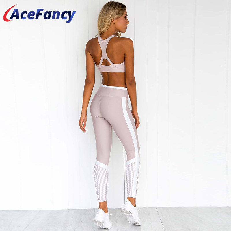 

Acefancy Fitness Set Gym Pink Yoga Suit for Women FT147 Striped Push up Yoga sets 2pcs Sportwear Squatproof Leggings Crop Bra Gy