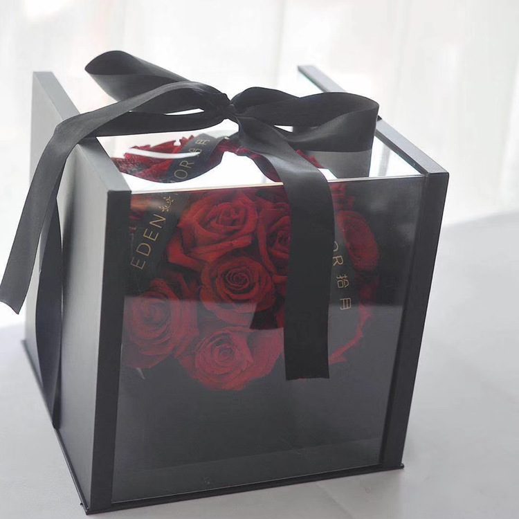 

2pcs Gift box immortal flower box transparent acrylic square heavy metal punk high grade Valentine's Day christmas candy wedding